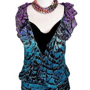 Diane Von Furstenberg Capayate Silk Layered Flutter Sleeve Top Size 2